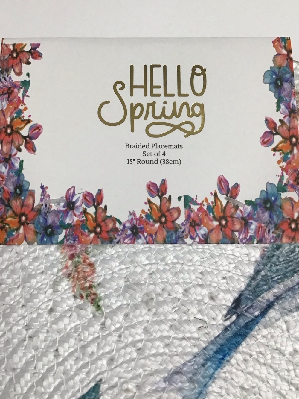 Spring Birds Placemats Floral Braided SET OF 4 15โ Round Handmade in India NEW - Picture 3 of 9